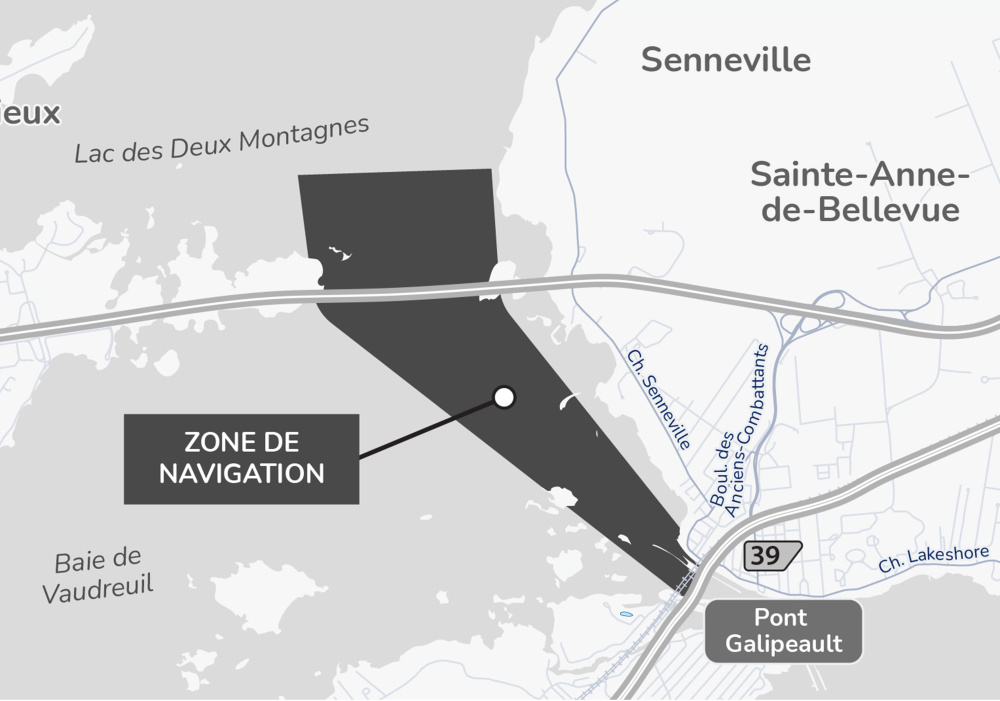 Travaux de construction du pont de l&rsquo;&Icirc;le-aux-Tourtes - Bateaux brise-glace sur le lac des Deux Montagne et dans la baie de Vaudreuil