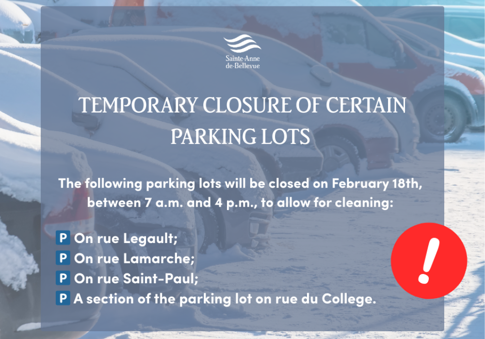 Temporary closure of certain parking lots to allow for cleaning on February 18th