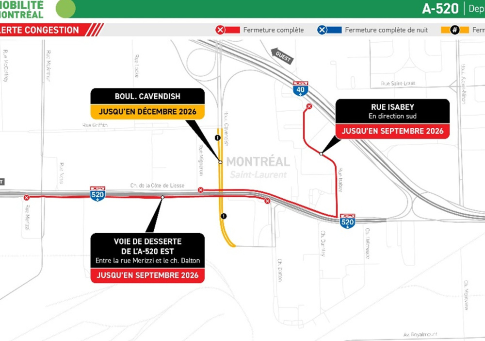 Extended closures on the A-520 in the Cavendish Boulevard area