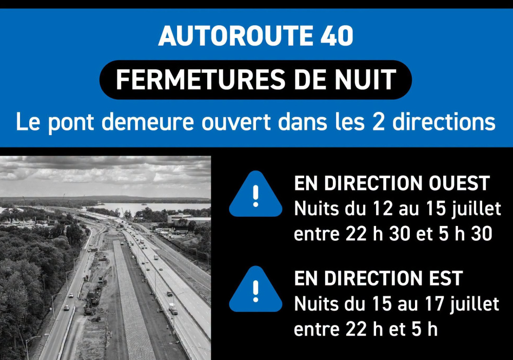 Fermetures de l&rsquo;A-40, &agrave; Senneville, durant les nuits du 12 au 17 juillet