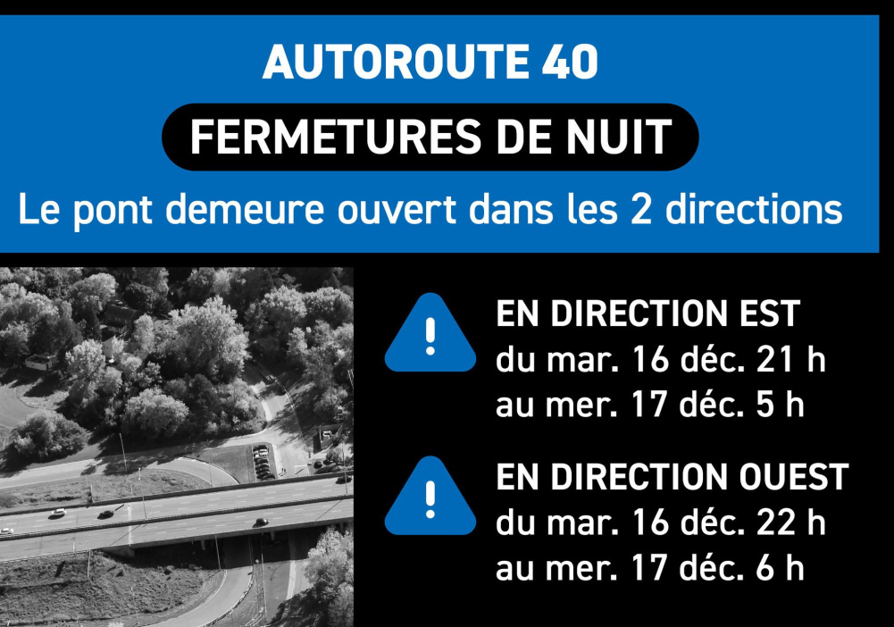 Complete closure of the A-40 in Senneville during the night of December 16
